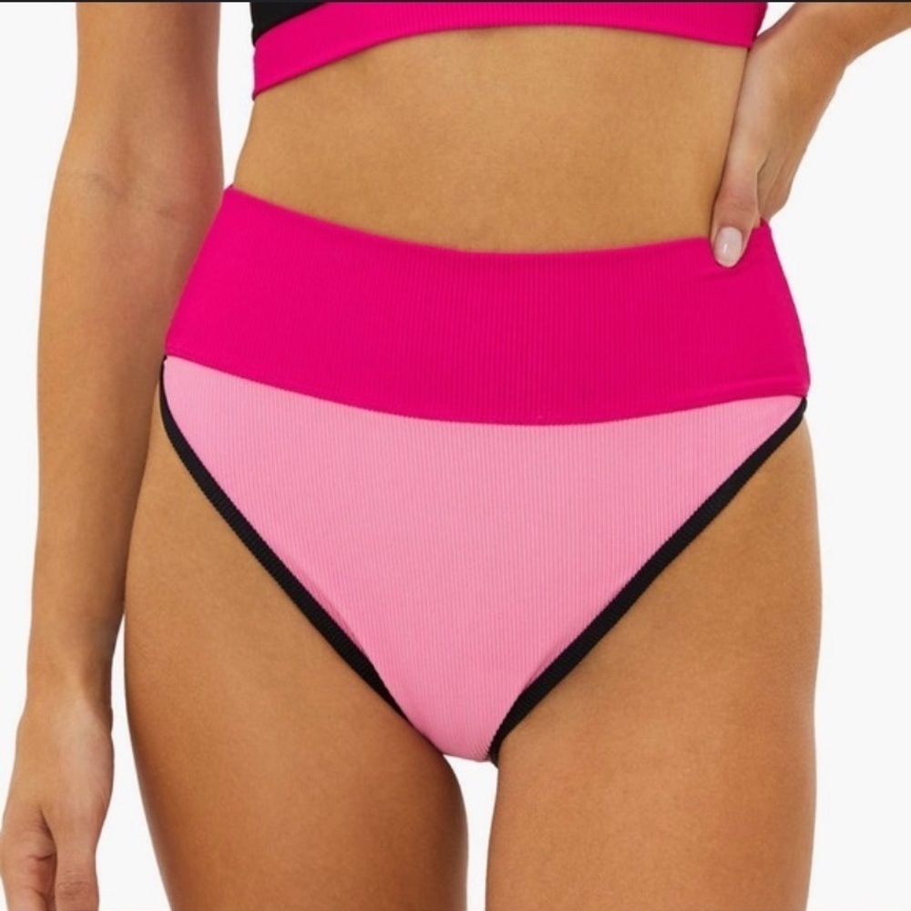New! Beach Riot Emmy colorblock Pink and Black Bikini Bottom 1468